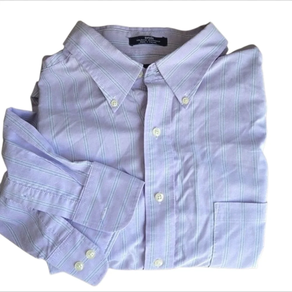 Chaps Oxford button down long sleeve shirt lavender stripe, 17-17.5, 34/35